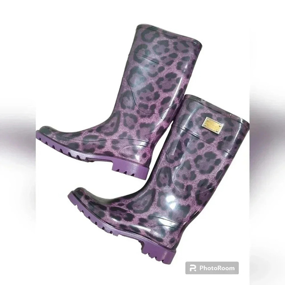 Dolce & GabbanaDolce and Gabbana Purple Leopard Print Wellington Rubber Boots - Picture 7 of 8